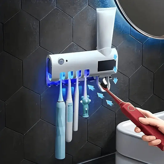 Portacepillos UV Esterilizador 2 en 1 – Higiene Total y Orden en tu Baño